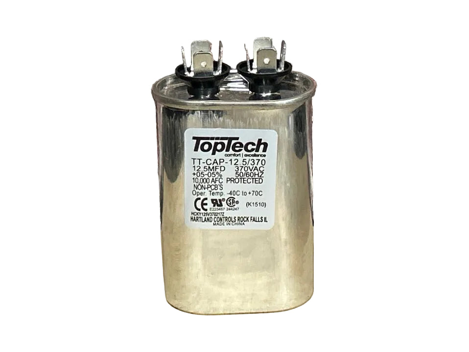 370 Vac, 12.5MFD 50/60 Hz, Oval Capacitor