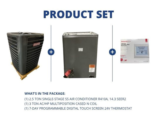 2.5 Ton Single-Stage SS AC R410A, 14.3 SEER2, 3 Ton AC/HP Multiposition Cased N Coil with Thermostat