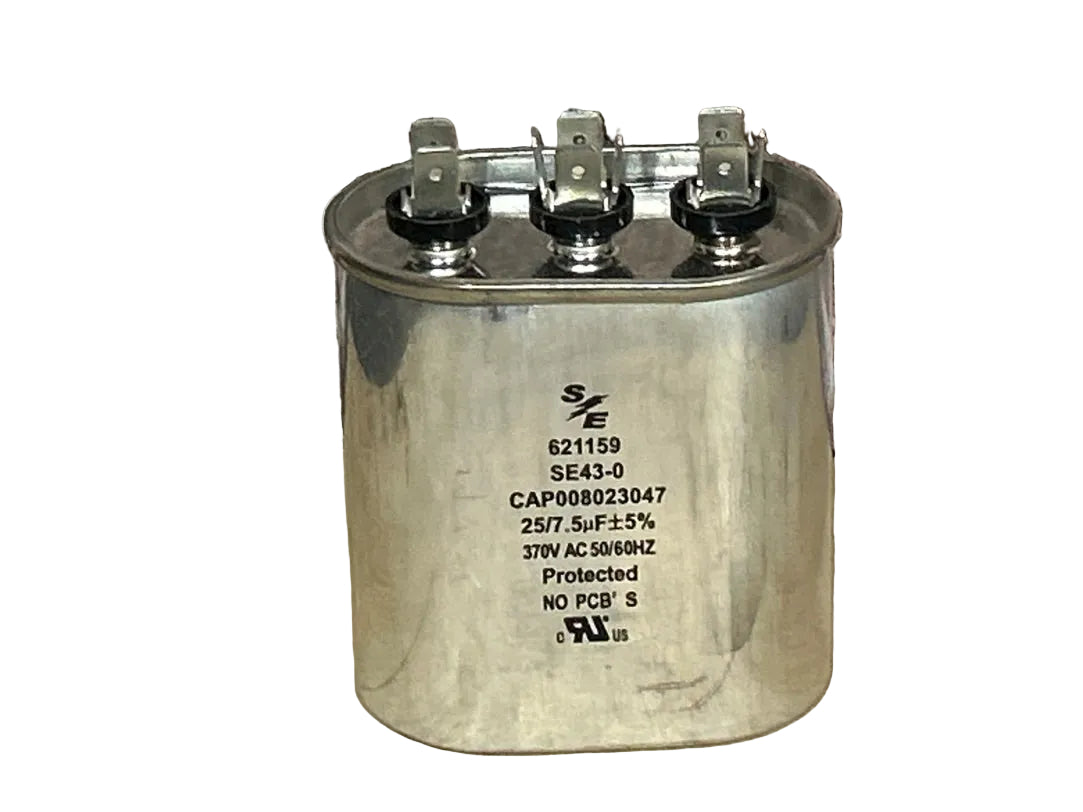 370 Vac, 25+7.5MFD 50/60 Hz, Oval Capacitor