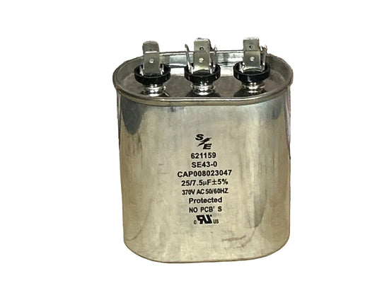 370 Vac, 25+7.5MFD 50/60 Hz, Oval Capacitor