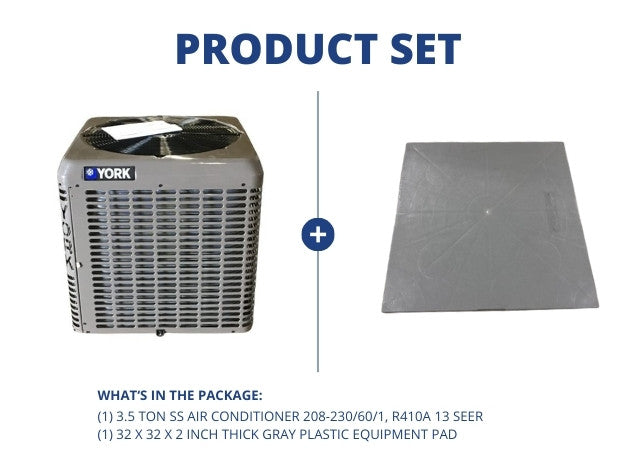 3.5 Ton SS Air Conditioner 208-230/60/1 R-410A 13 SEER and 32" x 32" x 2" Gray Plastic Equipment Pad