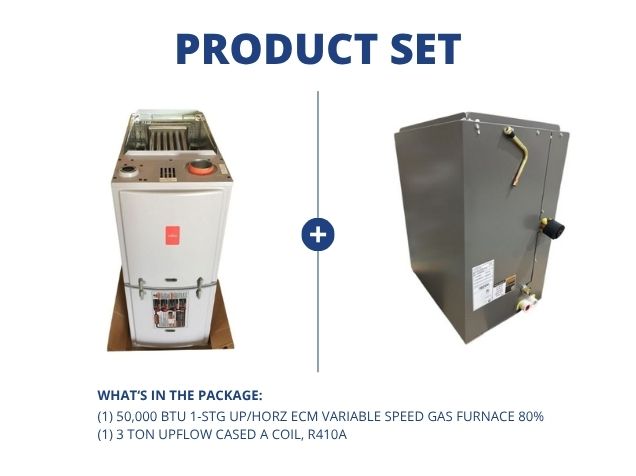 50,000 BTU Single-Stage Up/Horz Variable Speed Gas Furnace 80% with 3 Ton Upflow Cased A Coil, R410A