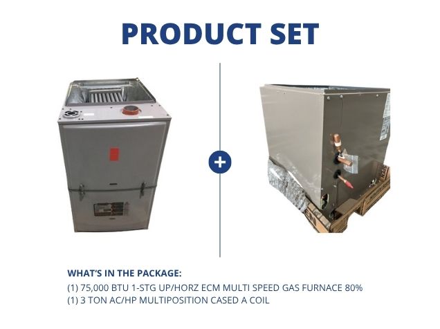 75,000 BTU 1-Stg Up/Horz ECM Multi Speed Gas Furnace 80% with 3 Ton AC/HP Multiposition Cased A Coil