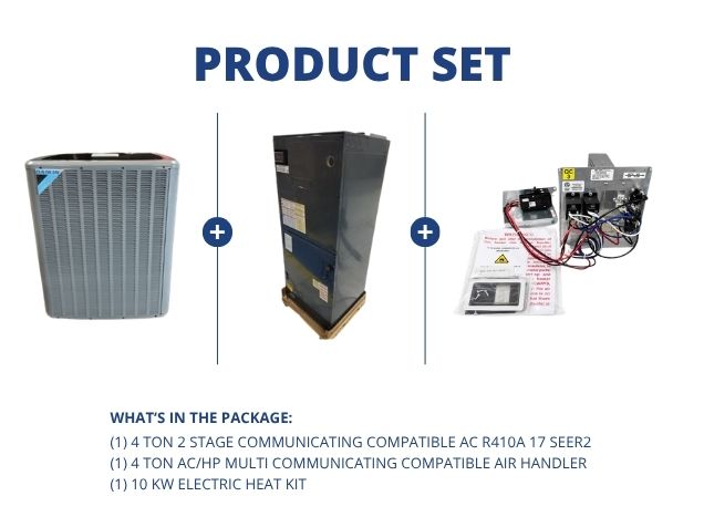 4 Ton 2-Stg Comm Comp AC R410A 17 SEER2, 4 Ton AC/HP Multi Comm Comp Air Handler with 10 kW Heat Kit