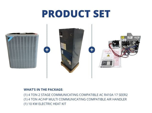 4 Ton 2-Stg Comm Comp AC R410A 17 SEER2, 4 Ton AC/HP Multi Comm Comp Air Handler with 10 kW Heat Kit