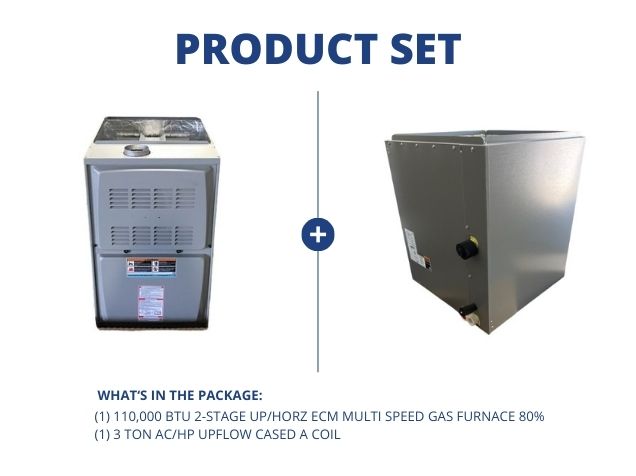 110,000 BTU Two-Stage Up/Horz ECM Multi Speed Gas Furnace 80% with 3 Ton AC/HP Upflow Cased A Coil