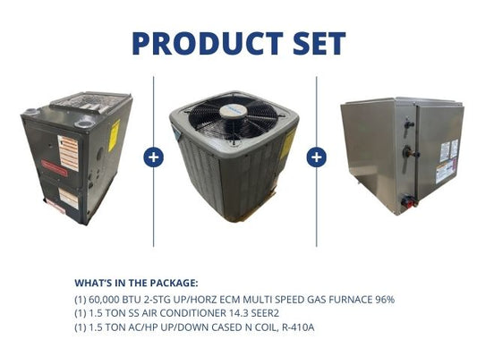 60,000 BTU 2-Stg Up/Horz Gas Furnace 96%, 1.5 Ton SS AC 14.3 SEER2 with 1.5 Ton Up/Down Cased N Coil