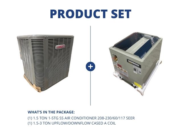 1.5 Ton 1-Stg SS Air Conditioner 208-230/60/1 17 SEER with 1.5-3 Ton Upflow/Downflow Cased A Coil