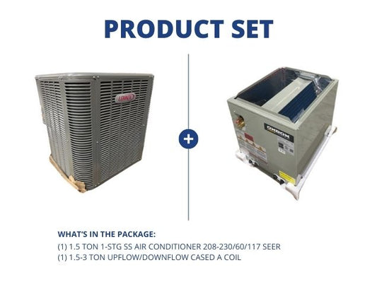 1.5 Ton 1-Stg SS Air Conditioner 208-230/60/1 17 SEER with 1.5-3 Ton Upflow/Downflow Cased A Coil