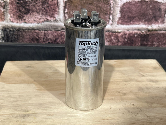 370 Vac, 50+5MFD 50/60 Hz, Round Capacitor