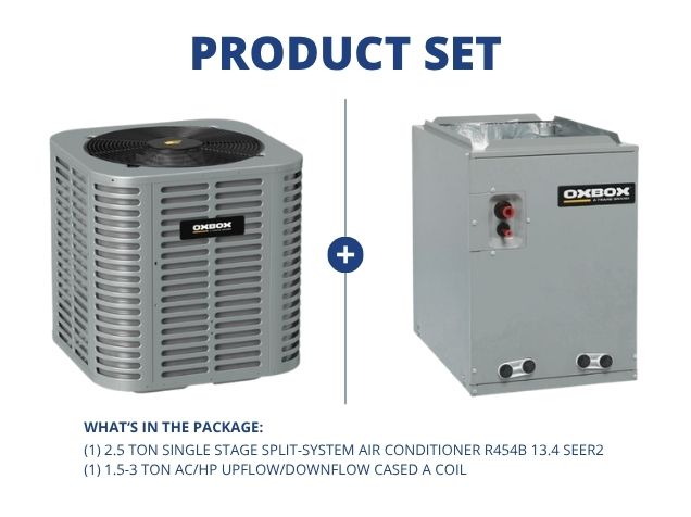 2.5 Ton 1-Stage Air Conditioner 208-230/60/1 R454B 13.4 SEER2 and 1.5-3 Ton AC/HP Up/Down Cased Coil