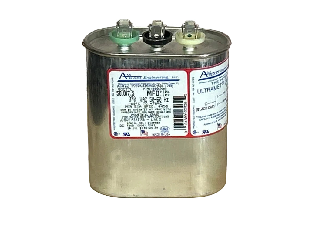 370 Vac, 50+7.5MFD 50/60  Hz, Oval Capacitor