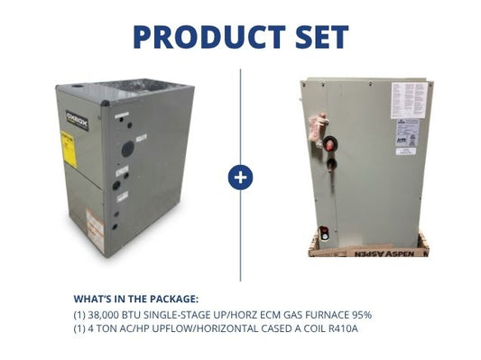 38,000 BTU 1-Stage Up/Horz ECM Gas Furnace 95% with 4 Ton AC/HP Upflow/Horizontal Cased A Coil R410A