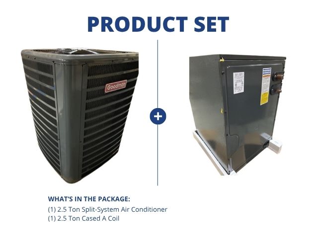 2.5 Ton SS Air Conditioner 208-230/60/1, 14.3 SEER2 and 2.5 Ton Upflow/Downflow Cased A Coil 17.5w