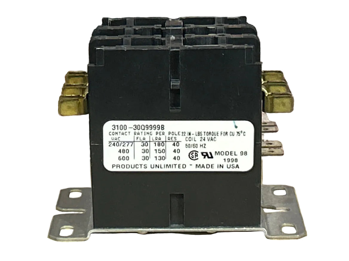 24 V, 50/60 Hz, 30 Amps 3 Pole Contactor