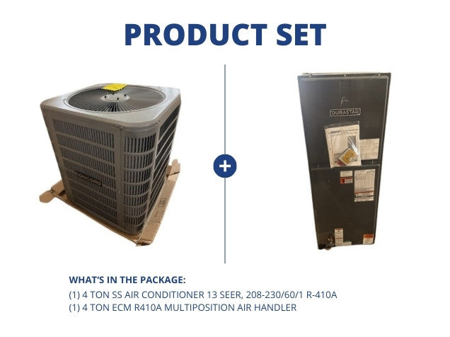 4 Ton SS Air Conditioner 13 SEER, 208-230/60/1 R-410A with 4 Ton ECM R410A Multiposition Air Handler