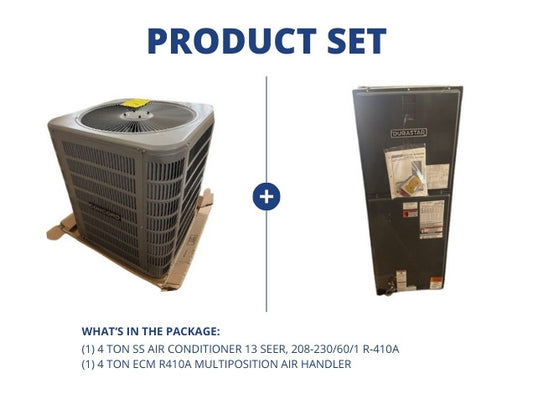 4 Ton SS Air Conditioner 13 SEER, 208-230/60/1 R-410A with 4 Ton ECM R410A Multiposition Air Handler