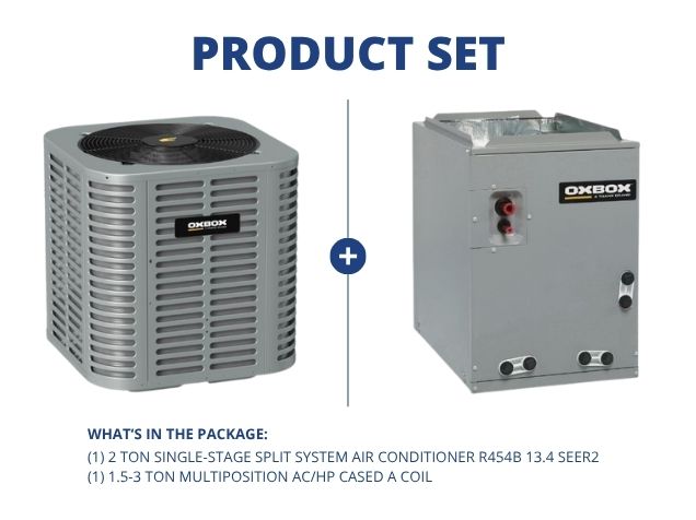 2 Ton 1-Stg SS Air Conditioner 208-230/60/1 R454B 13.4 SEER2 with 1.5-3 Ton AC/HP Multi Cased A Coil