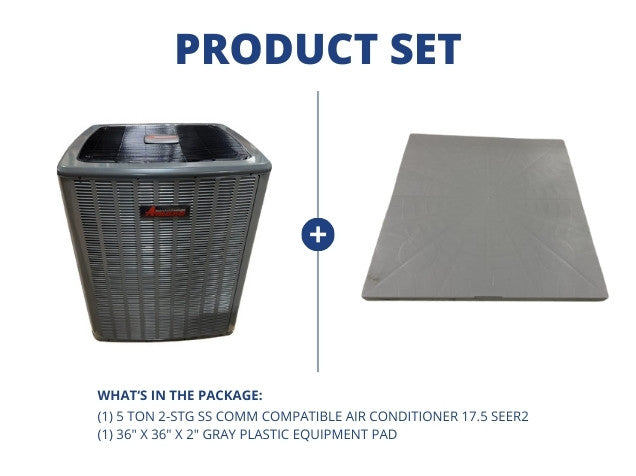 5 Ton 2-Stg SS Comm Comp Air Conditioner 17.5 SEER2 and 36" x 36" x 2" Gray Plastic Equipment Pad