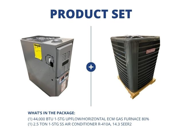 44,000 BTU 1-Stg Up/Horz ECM Gas Furnace 80% and 2.5 Ton 1-Stg SS Air Conditioner R-410A, 14.3 SEER2