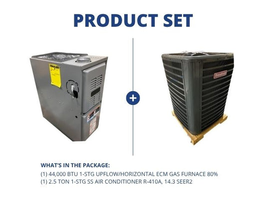 44,000 BTU 1-Stg Up/Horz ECM Gas Furnace 80% and 2.5 Ton 1-Stg SS Air Conditioner R-410A, 14.3 SEER2