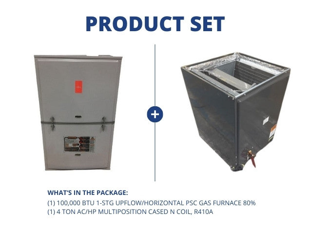 100,000 BTU 1-Stg Up/Horz ECM Gas Furnace 80% with 4 Ton AC/HP Multiposition Cased N Coil, R410A