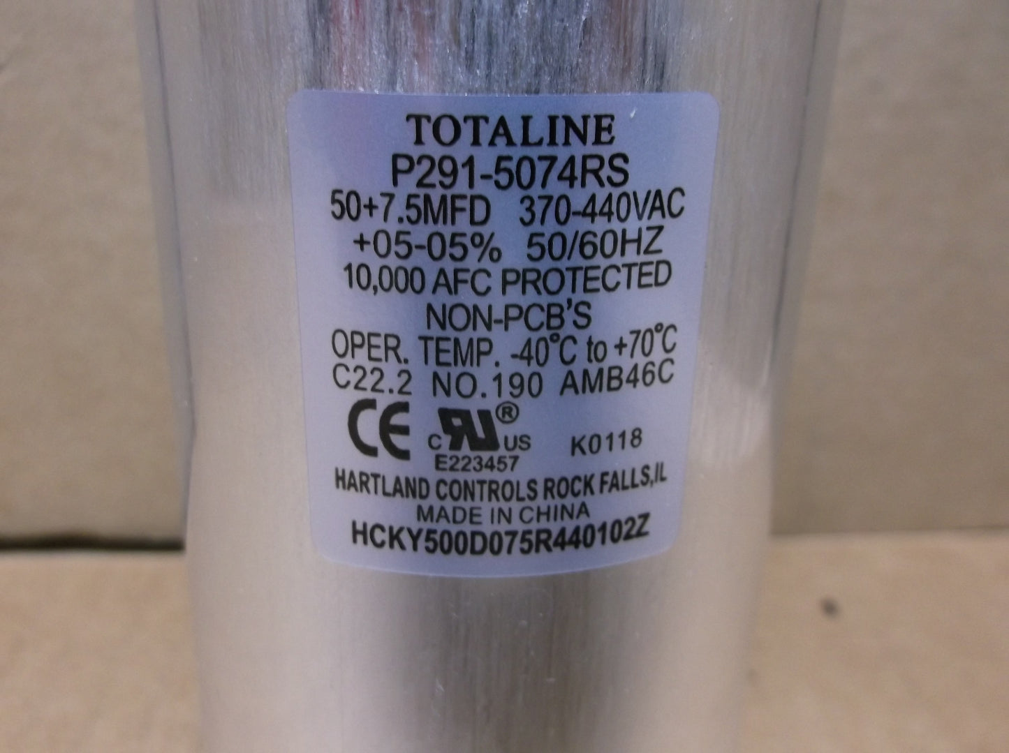 50+7.5 MFD x 370/440 VAC Round Dual Run Capacitor