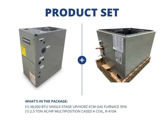 38,000 BTU 1-Stage Up/Horz ECM Gas Furnace 95% with 2.5 Ton AC/HP Multiposition Cased A Coil, R-410A
