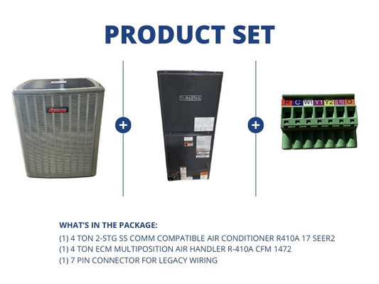 4 Ton 2-Stg SS Comm Compatible AC R410A 17 SEER2 and  4 Ton Multi Air Handler and 7 Pin Connector