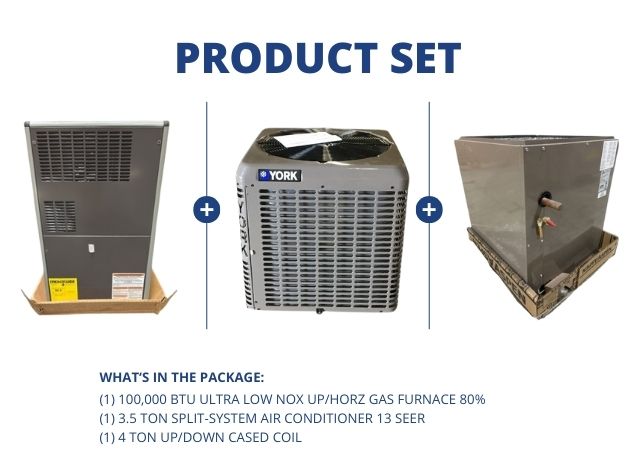 100,000 BTU Ultra Low NOx Up/Horz Gas Furnace 80%, 3.5 Ton SS AC 13 SEER, 4 Ton Up/Down Cased Coil