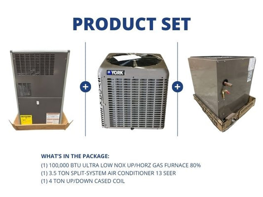 100,000 BTU Ultra Low NOx Up/Horz Gas Furnace 80%, 3.5 Ton SS AC 13 SEER, 4 Ton Up/Down Cased Coil