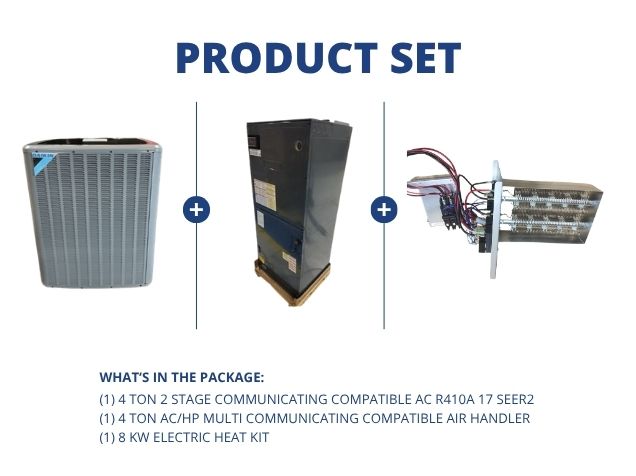4 Ton 2-Stg Comm Comp AC R410A 17 SEER2, 4 Ton AC/HP Multi Comm Comp Air Handler with 8 kW Heat Kit