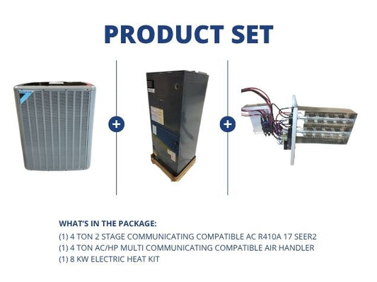 4 Ton 2-Stg Comm Comp AC R410A 17 SEER2, 4 Ton AC/HP Multi Comm Comp Air Handler with 8 kW Heat Kit
