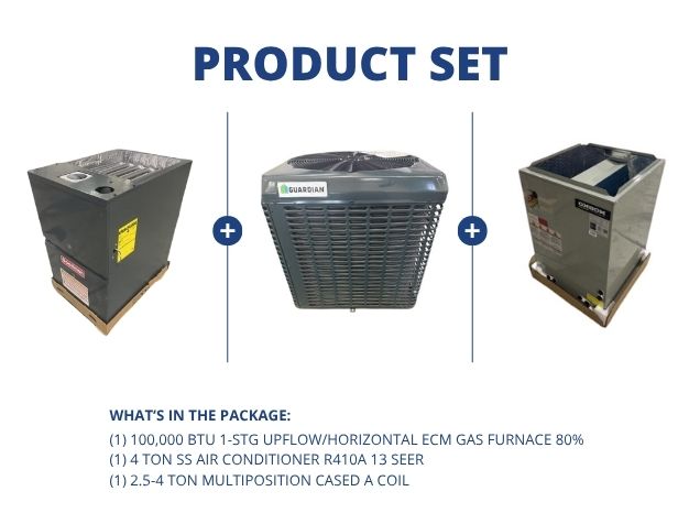 100,000 BTU Up/Horz Gas Furnace 80% with 4 Ton SS AC R410A 13 SEER and 2.5-4 Ton Multi Cased A Coil