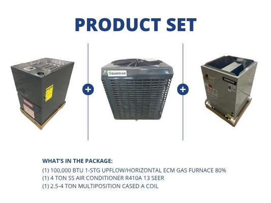 100,000 BTU Up/Horz Gas Furnace 80% with 4 Ton SS AC R410A 13 SEER and 2.5-4 Ton Multi Cased A Coil