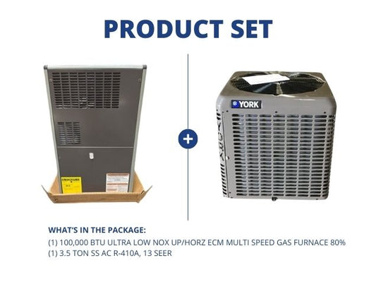 100,000 BTU Ultra Low NOx Up/Horz ECM Multi Speed Gas Furnace 80% and 3.5 Ton SS AC R-410A, 13 SEER