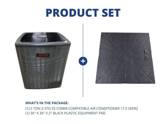 5 Ton 2-Stg SS Comm Comp Air Conditioner 17.5 SEER2 and 36" x 36" x 2" Black Plastic Equipment Pad