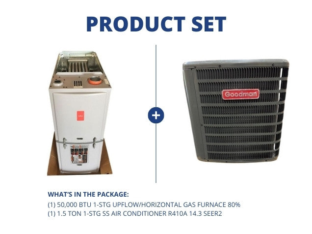50,000 BTU 1-Stg Up/Horz Gas Furnace 80% with 1.5 Ton 1-Stg SS Air Conditioner R410A 14.3 SEER2