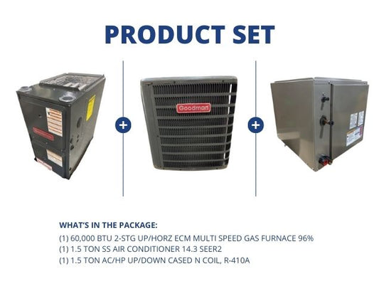 60,000 BTU 2-Stg Up/Horz Gas Furnace 96%, 1.5 Ton SS AC 14.3 SEER2 with 1.5 Ton Up/Down Cased N Coil
