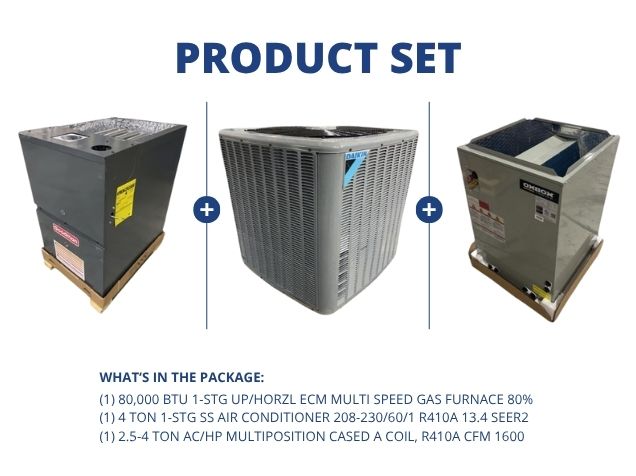 80,000 BTU Up/Horz Gas Furnace 80%, 4 Ton SS AC R410A 13.4 SEER2 and 2.5-4 Ton Multi Cased A Coil