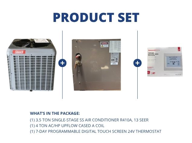 3.5 Ton SS Air Conditioner 208-230/60/1 R410A 13 SEER, 4 Ton AC/HP Upflow Cased A Coil, Thermostat