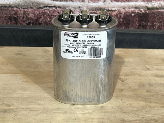 370 Vac, 55+7.5MFD 50/60 Hz, Oval Capacitor