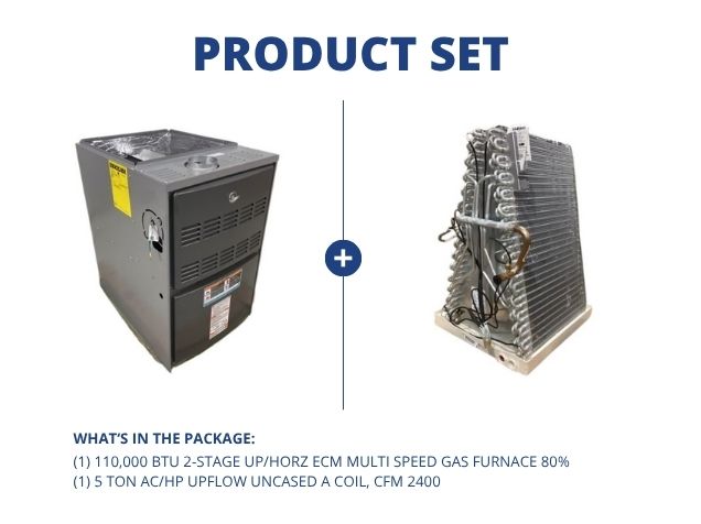 110,000 BTU Two-Stage Up/Horz ECM Multi Speed Gas Furnace 80% with 5 Ton AC/HP Upflow Uncased A Coil