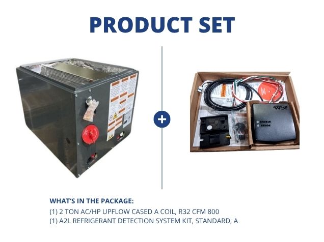 2 Ton AC/HP Upflow Cased A Coil, R32 CFM 800 with A2L Refrigerant Detection System Kit, Standard, A