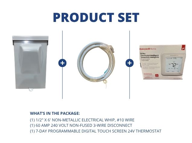1/2" X 6' Electrical Whip with 60A 240V Non-Fused 3-Wire Disconnect and Programmable 24V Thermostat