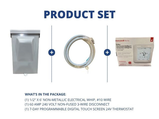 1/2" X 6' Electrical Whip with 60A 240V Non-Fused 3-Wire Disconnect and Programmable 24V Thermostat