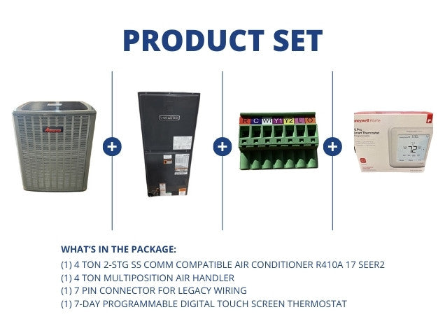 4 Ton 2-Stg SS Comm Compatible AC R410A 17 SEER2 and  4 Ton Multi Air Handler and 7 Pin Connector