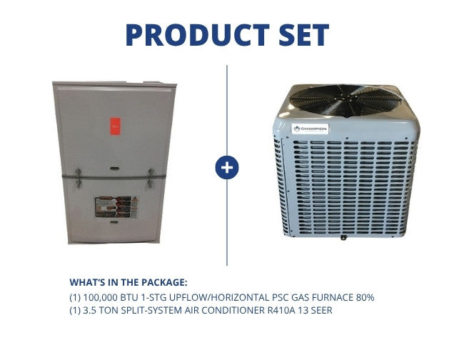100,000 BTU 1-Stg Upflow/Horizontal ECM Gas Furnace 80% and 3.5 Ton SS Air Conditioner R410A 13 SEER