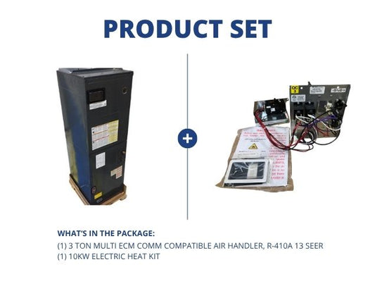 3 Ton Multi ECM Comm Compatible Air Handler, R-410A CFM 1085 13 SEER with 10KW Electric Heat Kit