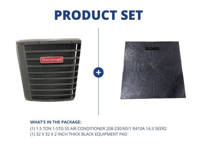 1.5 Ton 1-Stg SS Air Conditioner 208-230/60/1 R410A 14.3 SEER2 and 32 x 32 x 2 " Black Equipment Pad